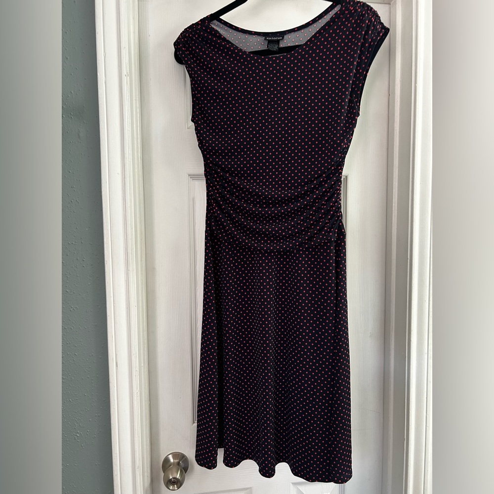 Enfocus Studio Blue with Orange Polka Dot Dress